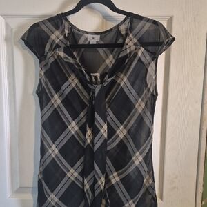 Worthington Black and Gray Plaid Blouse